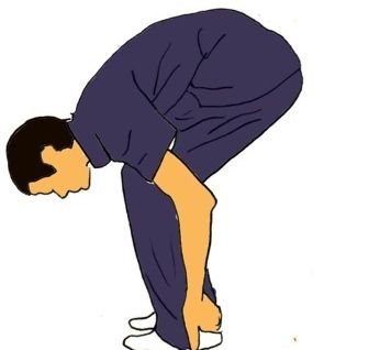 A simple colored drawing of an adult in the second position for a jackknife movement with hips up