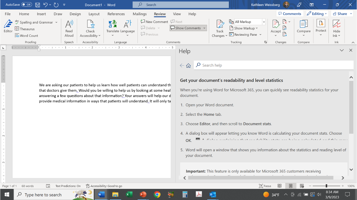 A screenshot of a computer with a blue arrow pointing towards the word “editor” in the top left corner under the main heading of Review.